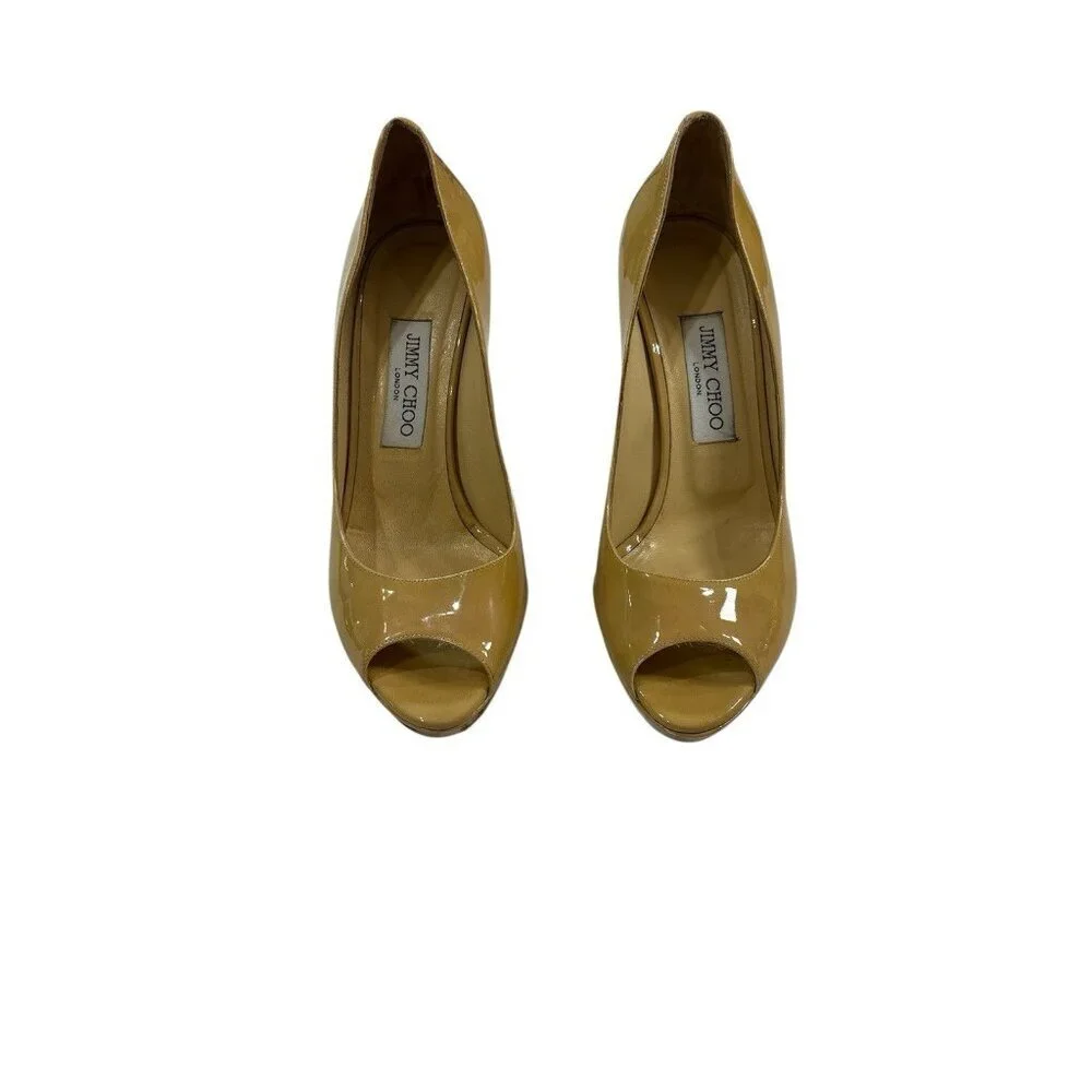 Jimmy Choo Women’s Yellow Patent Leather Peep Toe Platform Heels Size 38/ 8